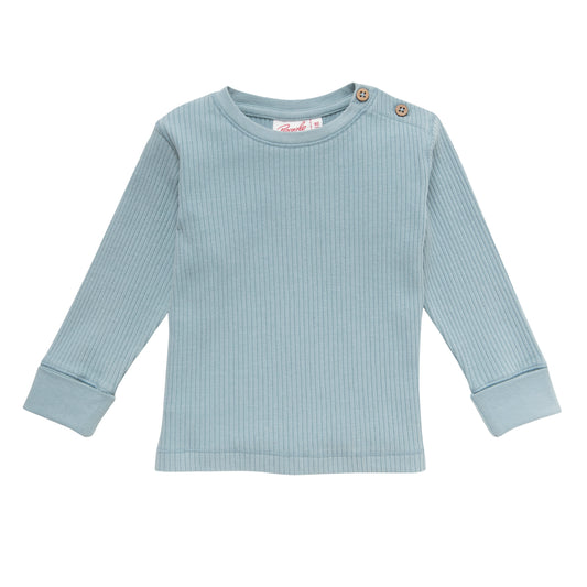 Maglia manica lunga a costine in cotone biologico - Celeste