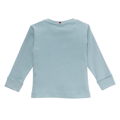 Maglia manica lunga a costine in cotone biologico - Celeste
