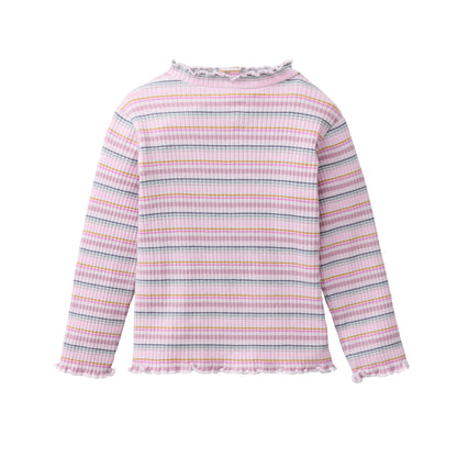 Maglia a manica lunga in cotone biologico - Righe Rosa
