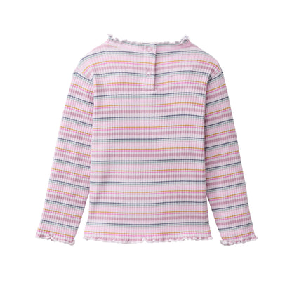Maglia a manica lunga in cotone biologico - Righe Rosa