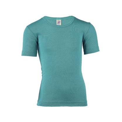 Maglia manica corta lana seta Blu Ghiaccio
