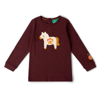 Maglia manica lunga in Cotone Biologico con applicazione - Folk Horse