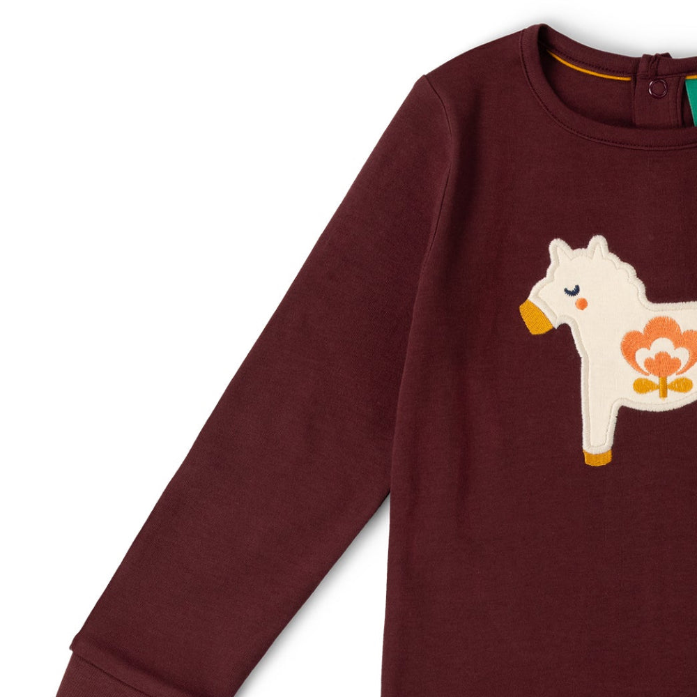 Maglia manica lunga in Cotone Biologico con applicazione - Folk Horse