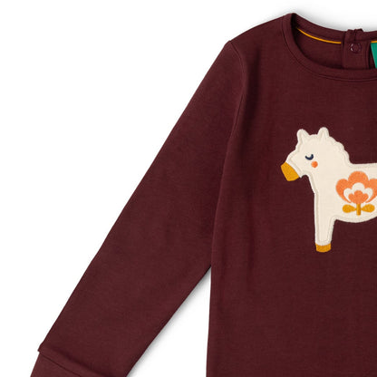 Maglia manica lunga in Cotone Biologico con applicazione - Folk Horse