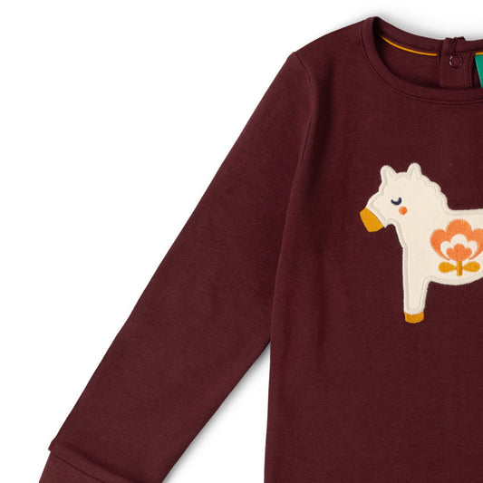 Maglia manica lunga in Cotone Biologico con applicazione - Folk Horse