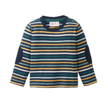 Maglia a manica lunga in cotone biologico - Righe Blu