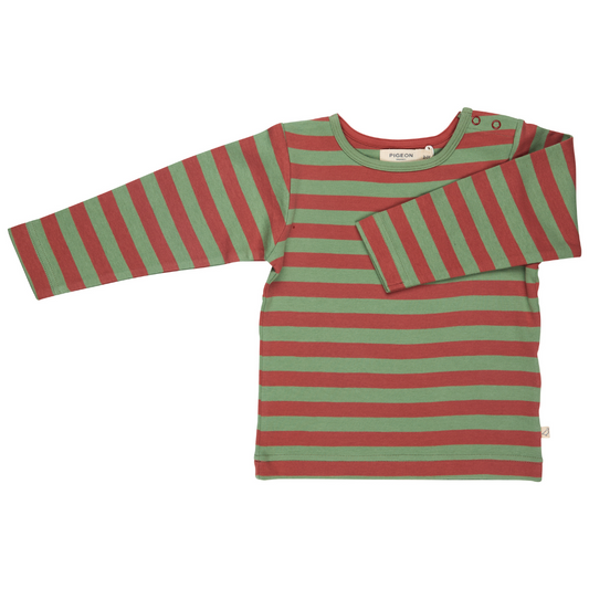 Maglia manica lunga in Cotone Biologico - Righe - Verde/Arancio