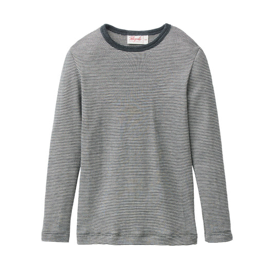 Maglia a manica lunga lana seta - Righe Antracite