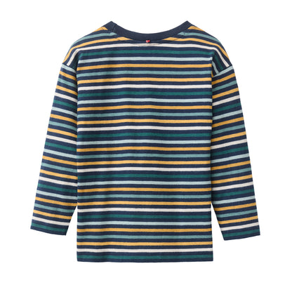 Maglia a manica lunga in cotone biologico - Righe Blu