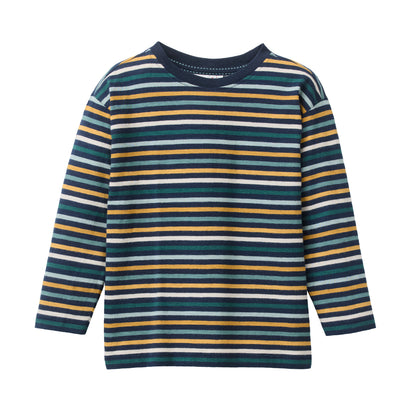Maglia a manica lunga in cotone biologico - Righe Blu