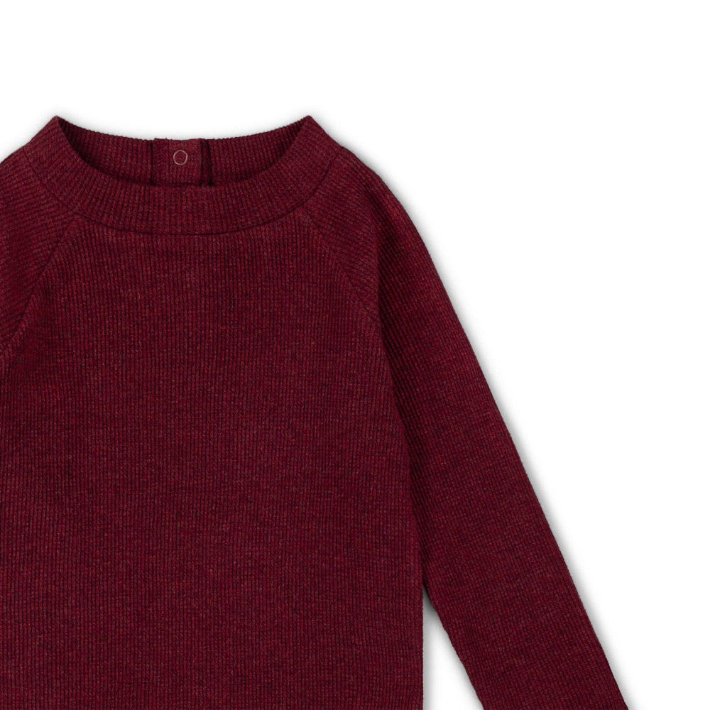 Maglia manica lunga in Cotone Biologico Waffle - Bordeaux