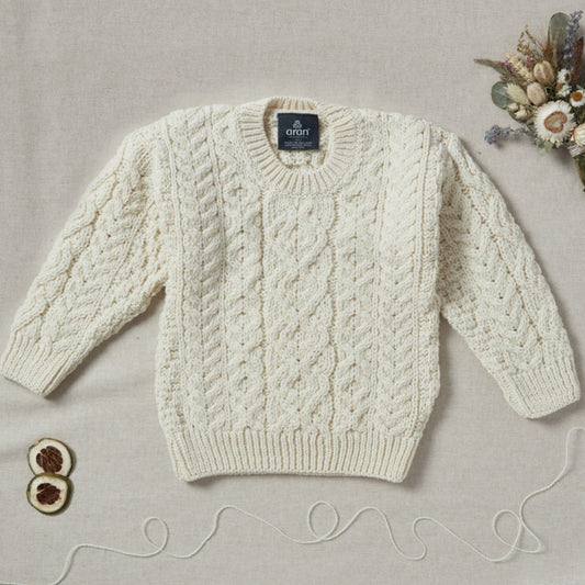 Maglioncino Aran in Lana Irlandese - Bianco