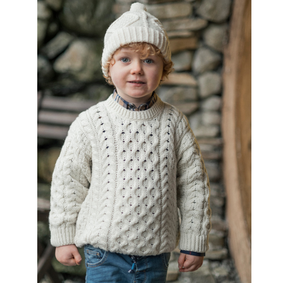 Maglioncino Aran in Lana Irlandese SuperSoft Merino - Bianco