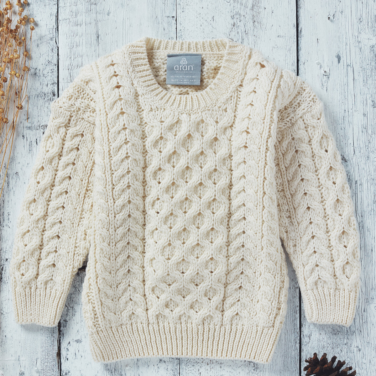 Maglioncino Aran in Lana Irlandese SuperSoft Merino - Bianco