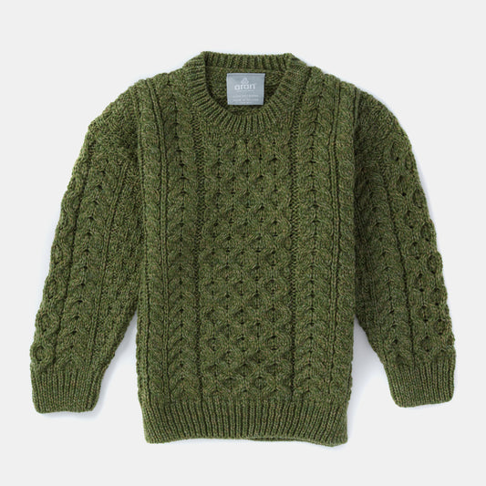 Maglioncino Aran in Lana Irlandese SuperSoft Merino - Oliva