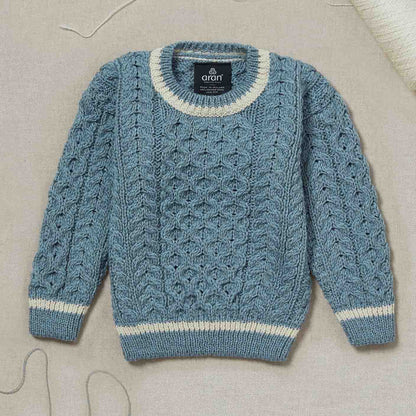 Maglioncino Aran in Lana Irlandese - Azzurro/Bianco
