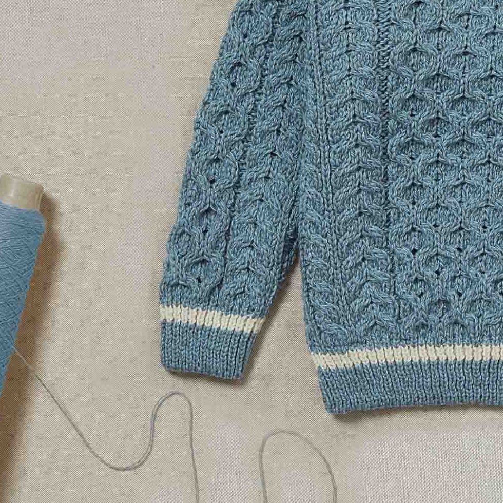 Maglioncino Aran in Lana Irlandese - Azzurro/Bianco