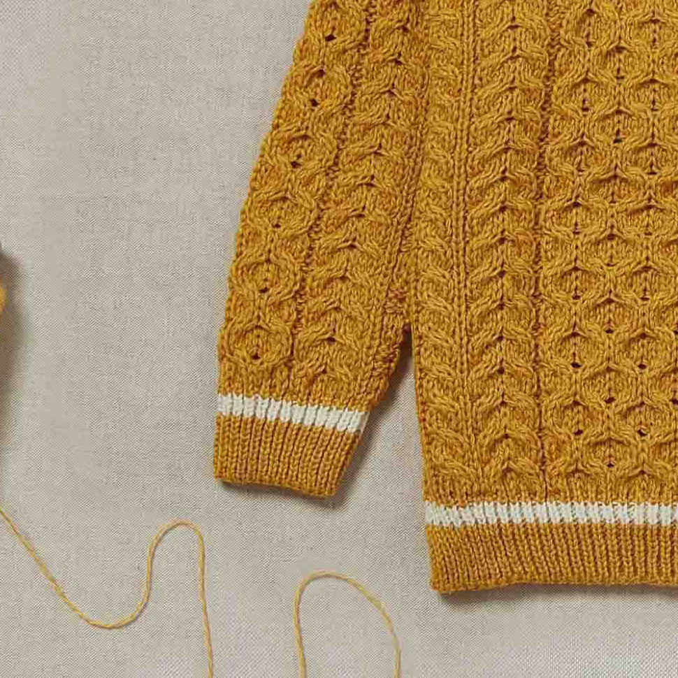 Maglioncino Aran in Lana Irlandese - Senape/Bianco