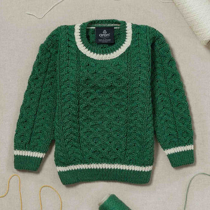 Maglioncino Aran in Lana Irlandese - Verde/Bianco