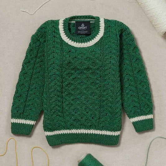 Maglioncino Aran in Lana Irlandese - Verde/Bianco