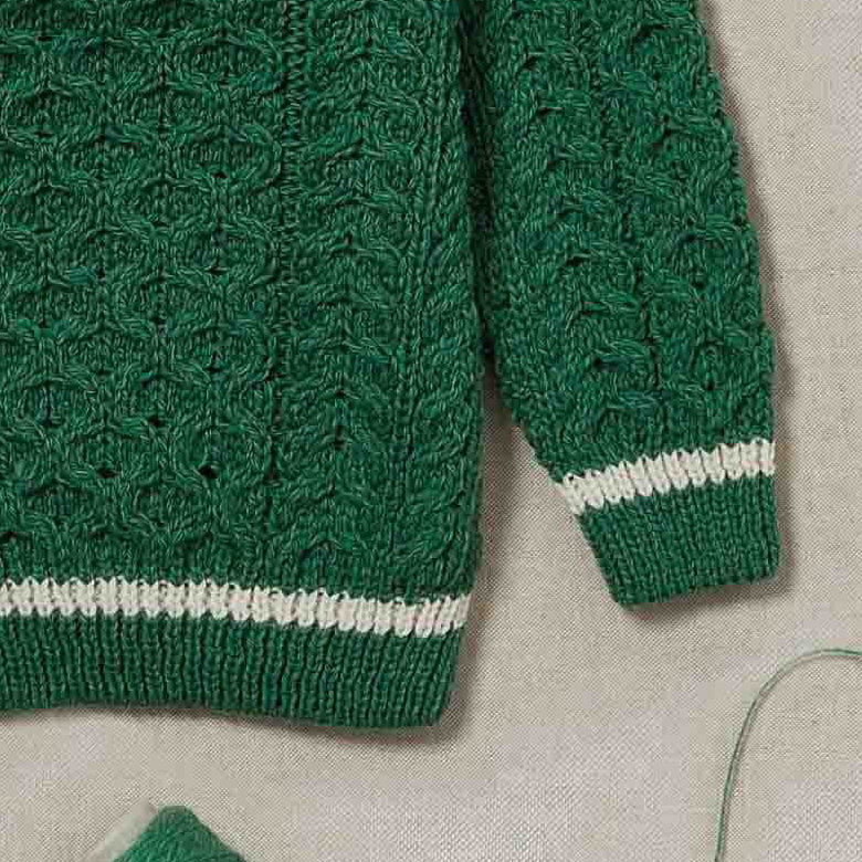 Maglioncino Aran in Lana Irlandese - Verde/Bianco