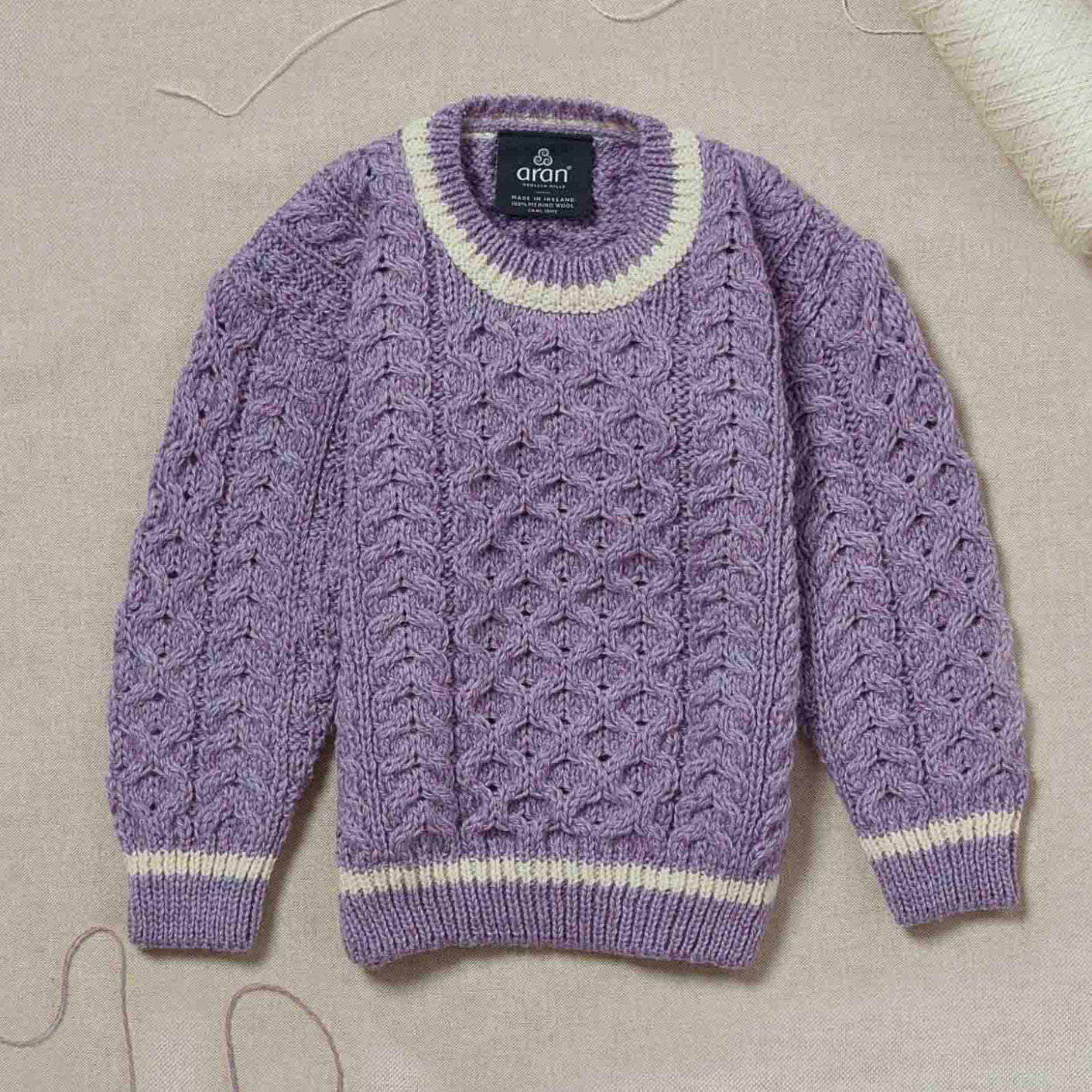 Maglioncino Aran in Lana Irlandese - Lavanda/Bianco