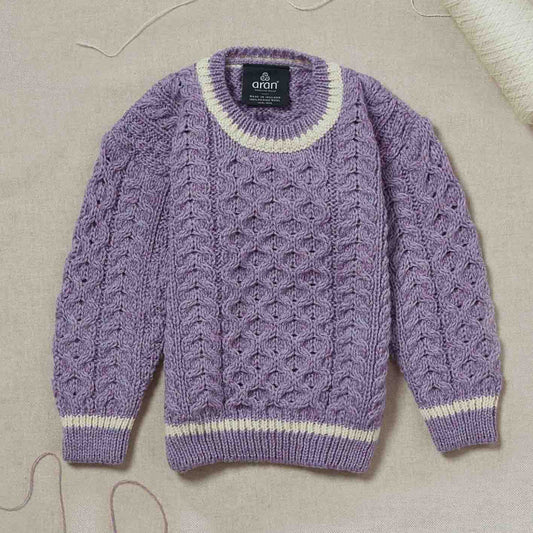 Maglioncino Aran in Lana Irlandese - Lavanda/Bianco