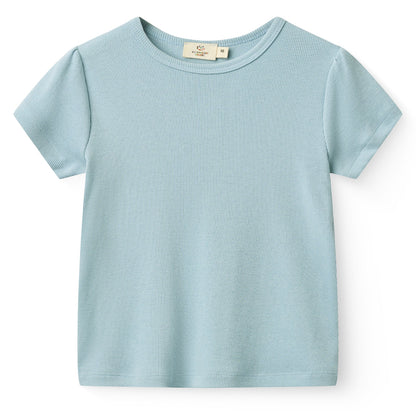 T-shirt in Modal e Cotone - Blu Polvere