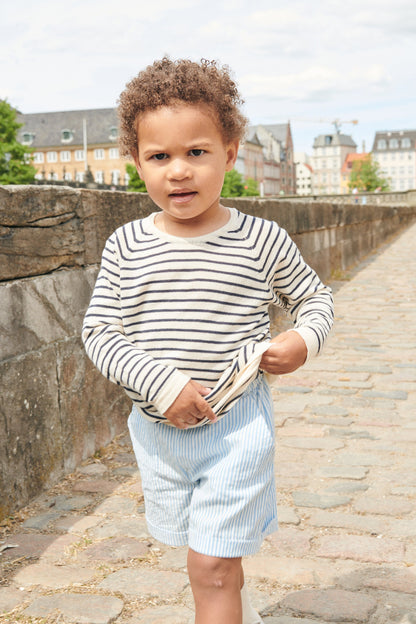 Pantaloncini in Cotone Biologico - Seersucker righine Blu