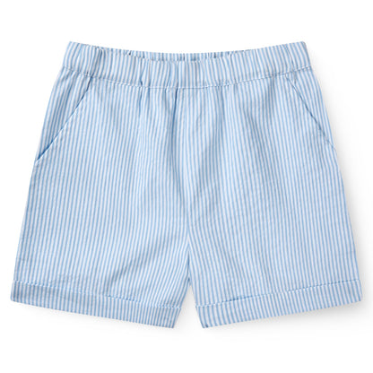 Pantaloncini in Cotone Biologico - Seersucker righine Blu