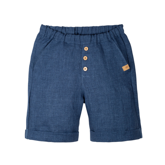 Pantaloncino 100% Lino - Blu Denim