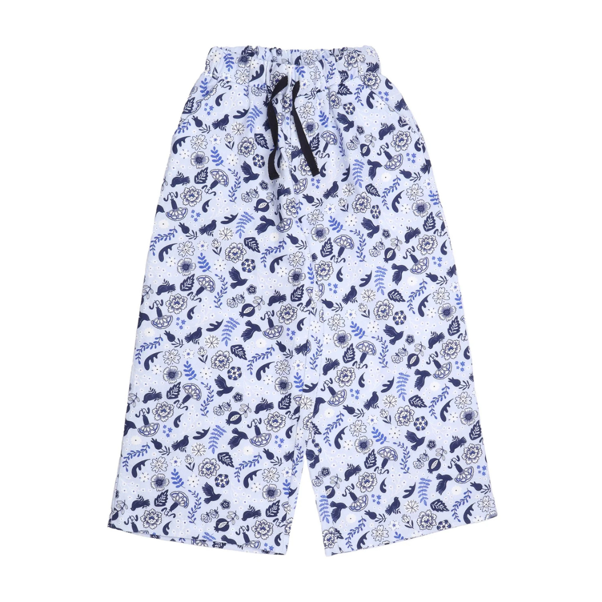 Pantaloni in Mussola di Cotone Biologico - Fiori Blu
