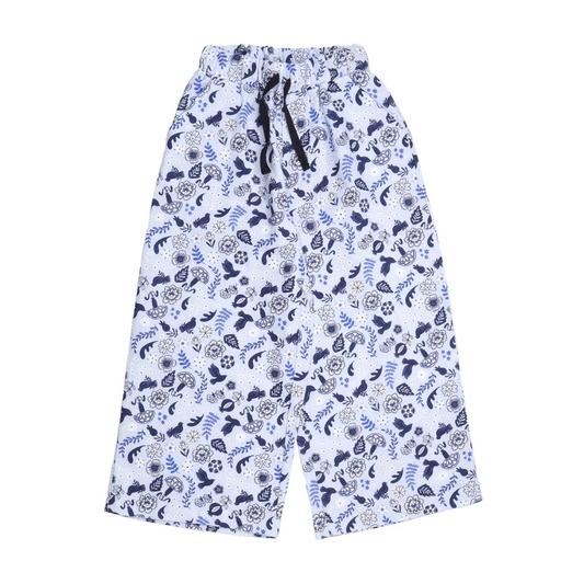 Pantaloni in Mussola di Cotone Biologico - Fiori Blu