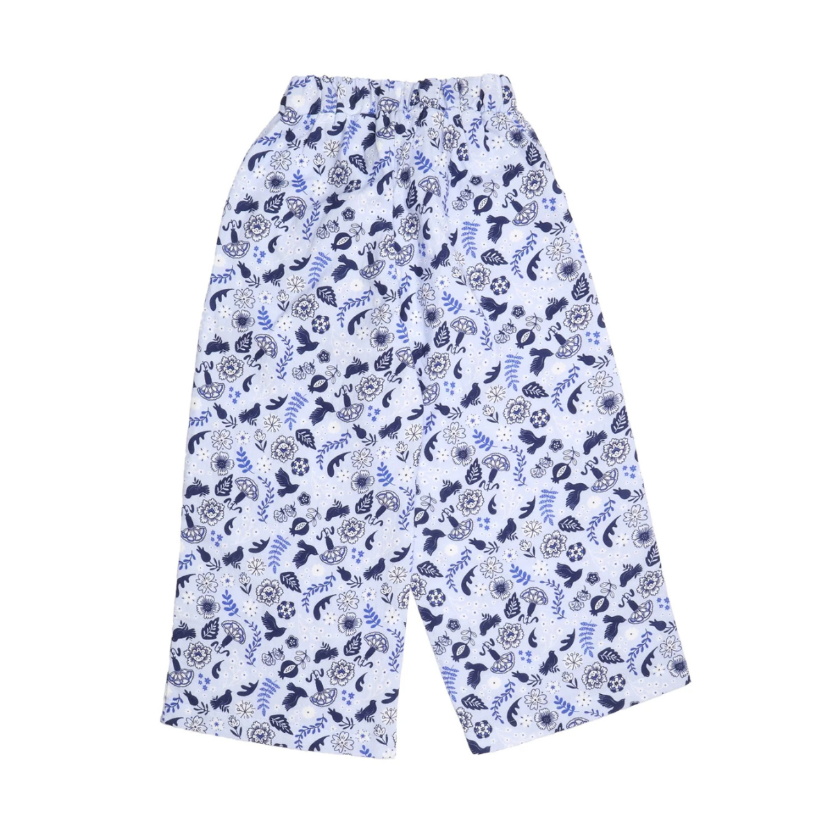 Pantaloni in Mussola di Cotone Biologico - Fiori Blu