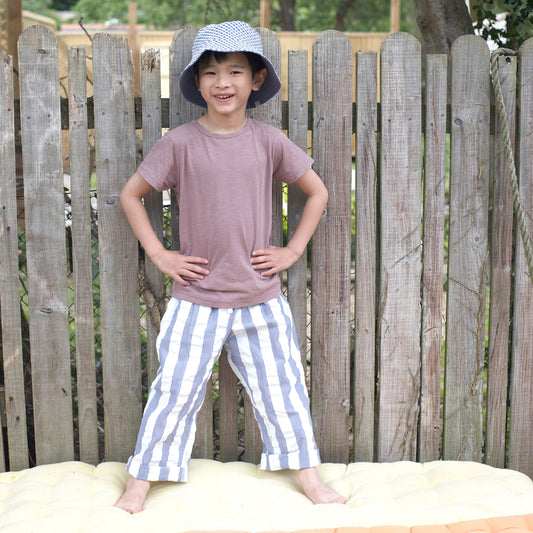 Pantaloni in Cotone Biologico - Seersucker Rigoni Indaco/Bianco