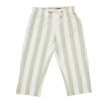 Pantaloni in Cotone Biologico - Seersucker Rigoni Verde/Bianco