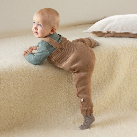 Pantaloni salopette in lana biologica - Caramello