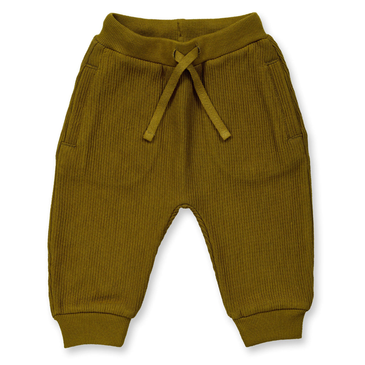 Pantaloni tuta in Cotone Biologico a costina - Oliva