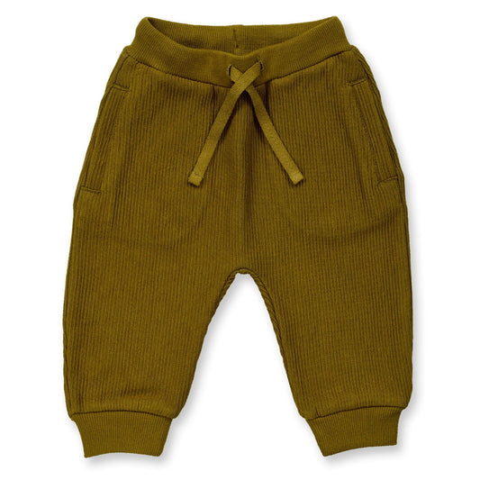 Pantaloni tuta in Cotone Biologico a costina - Oliva