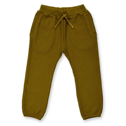 Pantaloni tuta in Cotone Biologico a costina - Oliva