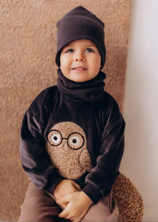 Felpa in Cotone Biologico Velour - Gufo