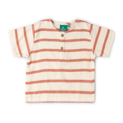 Maglia serafino in Mussola di Cotone Biologico - Vintage Stripe