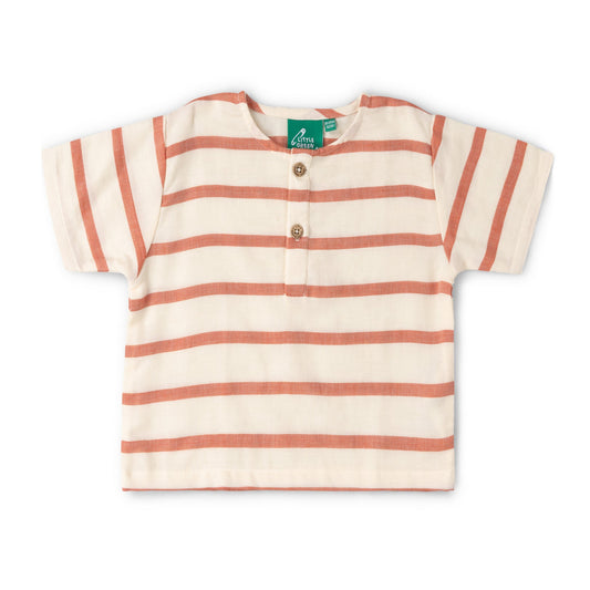 Maglia serafino in Mussola di Cotone Biologico - Vintage Stripe