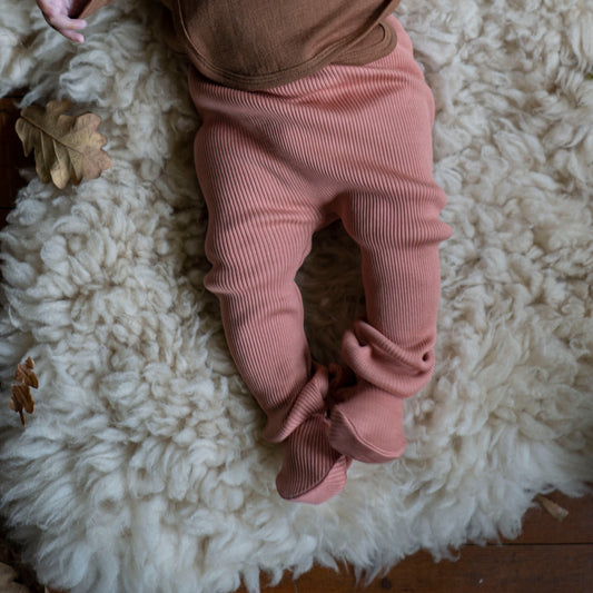 Pantaloni neonato con piedini in Seta e Cotone - Antique red