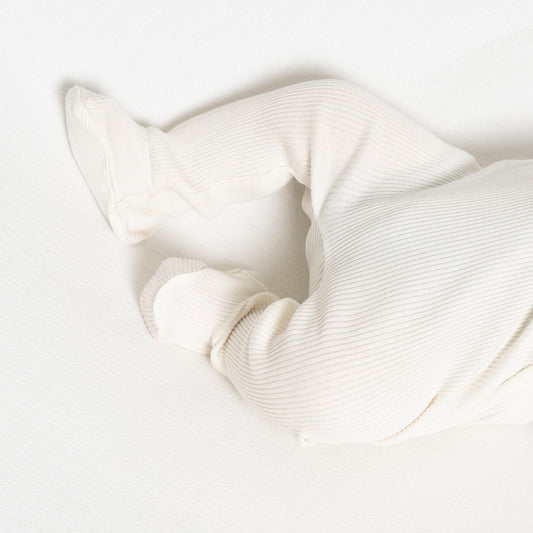 Pantaloni neonato con piedini in Seta e Cotone - Bianco