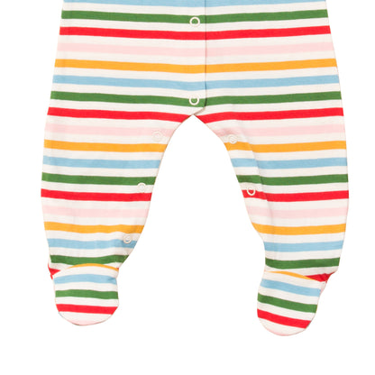 Tutina neonato con piedini in cotone biologico a righe arcobaleno