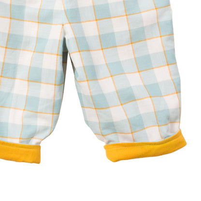 Pantaloni reversibili colore Giallo/fantasia a quadri Celeste