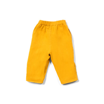 Pantaloni reversibili colore Giallo/fantasia a quadri Celeste