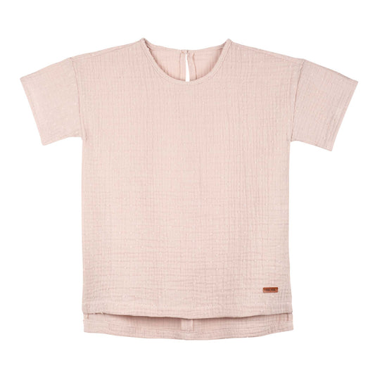 T-shirt mezza manica in mussola di cotone colore Rosa Pesca